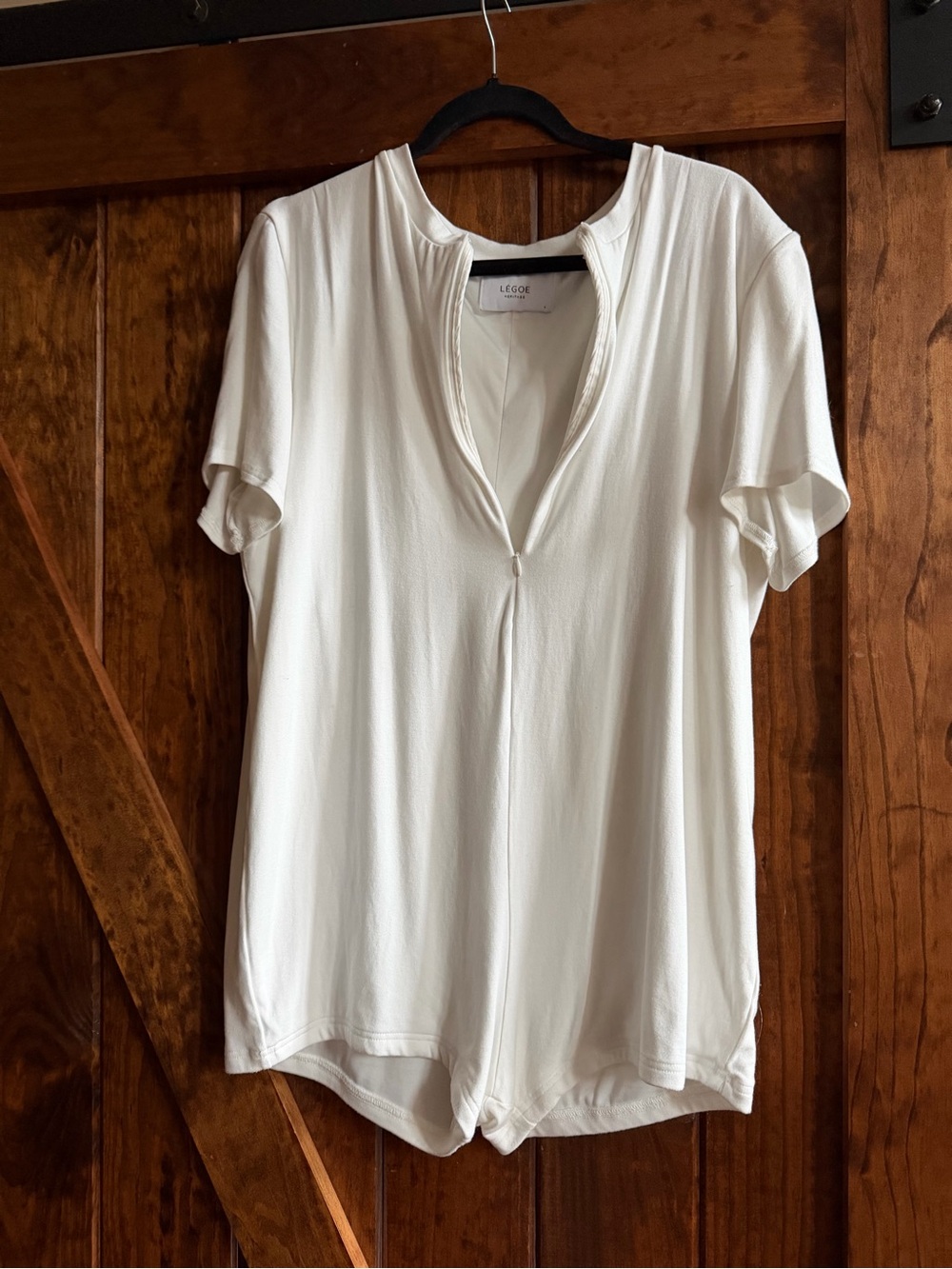 LeGoe Cream Short-Sleeve V-Neck maternity Romper